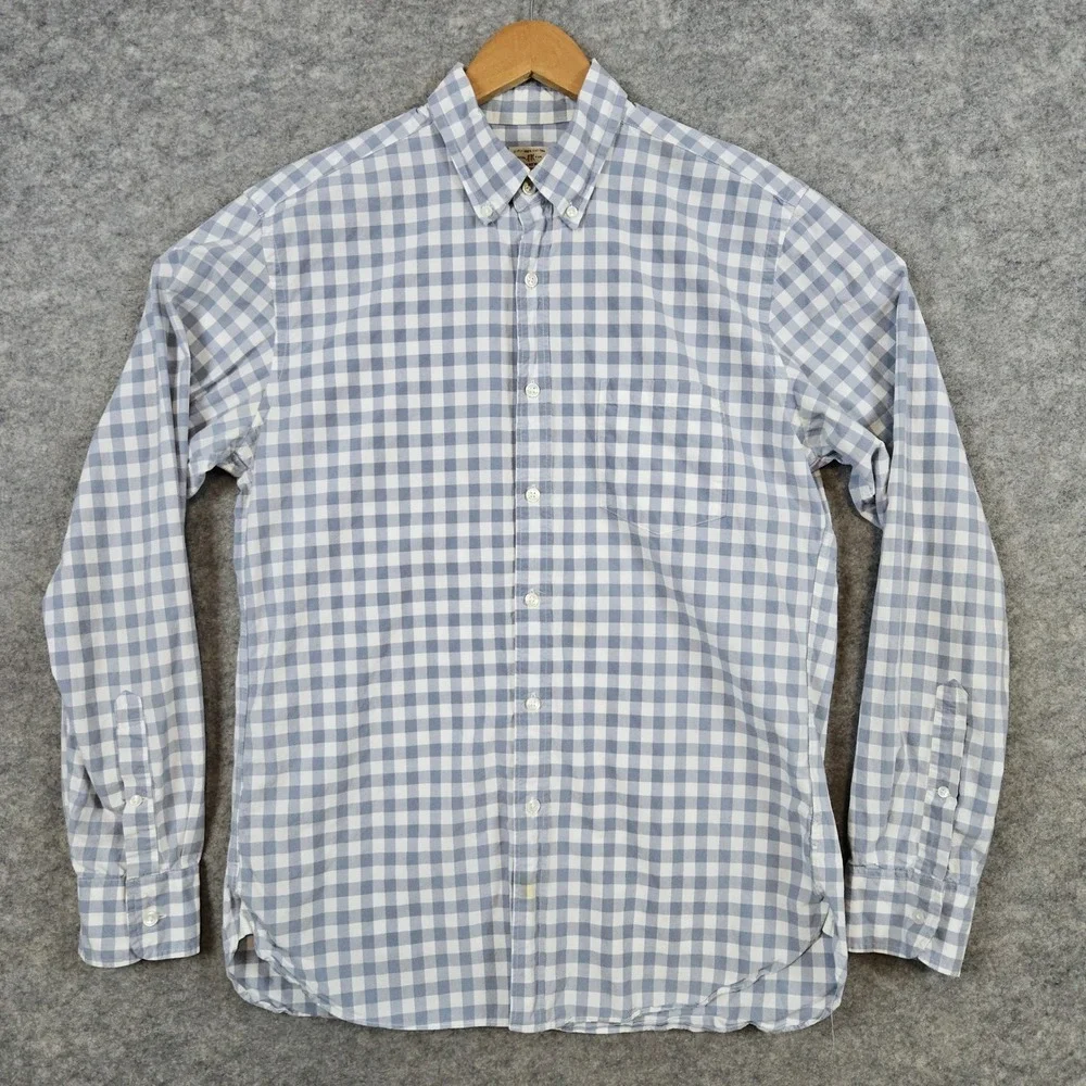 J Crew Men's Gray‎ & White Checked Dress Shirt Size M 15-15 1/2 100% Cotton SPOT